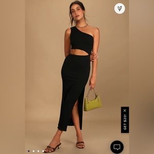Lulus Spice Things Up Black Ribbed One-Shoulder Cutout Midi Dress